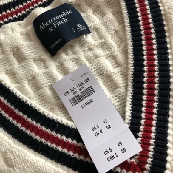 NWT Abercrombie & Fitch Cable Knit Oversized Sweater Vest in Cream Size XL - Picture 6 of 9